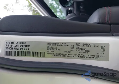 2022 Dodge Durango R/T Plus Rwd from USA, damaged, VIN 1C4SDHCT0NC203316